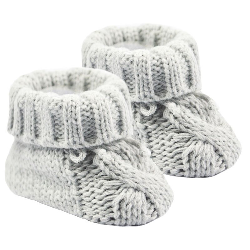 S415-G: Grey Acrylic Cable Knit Baby Bootees